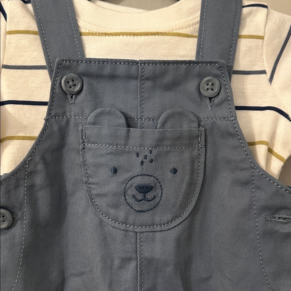 Carters Just One You Baby Boys Striped Pocket Overalls with Bear 3 Months - Picture 2 of 6